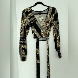 Black and Gold Wrap Top